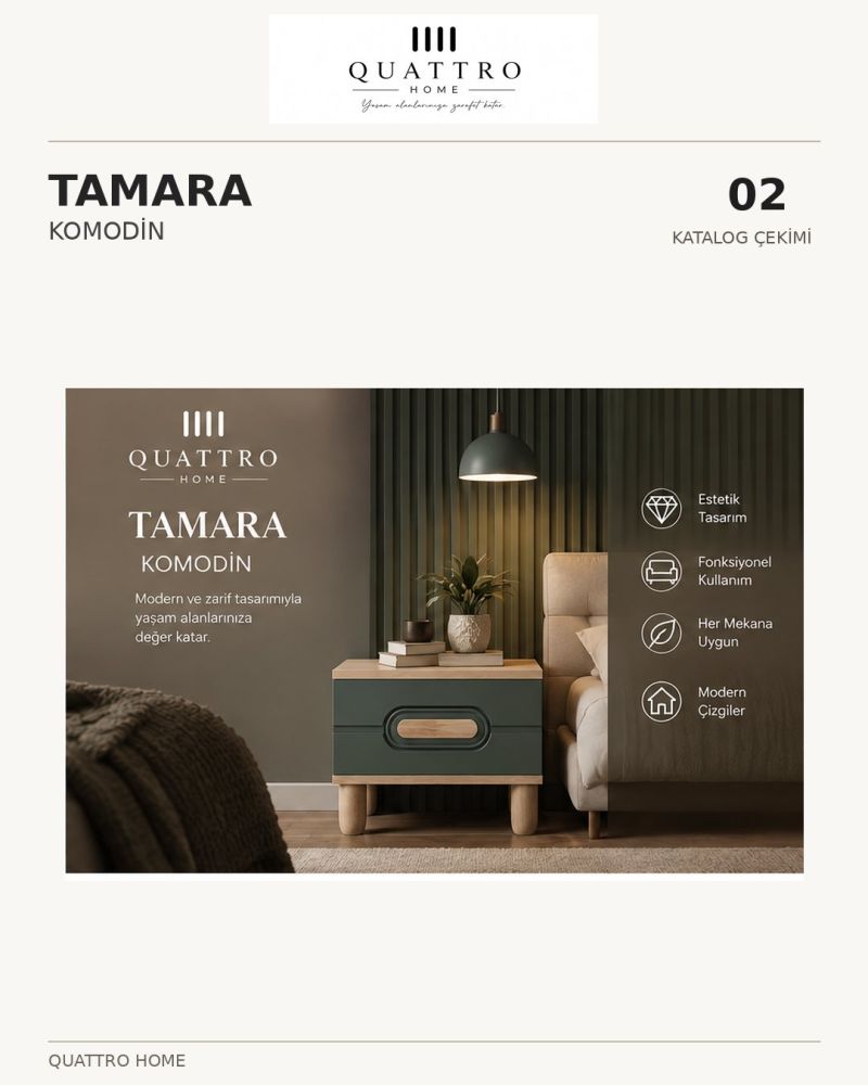 TAMARA KOMODİN YEŞİL-Genişlik: 55 cm  Yükseklik: 42 cm  Derinlik: 41 cm-%100 MDF