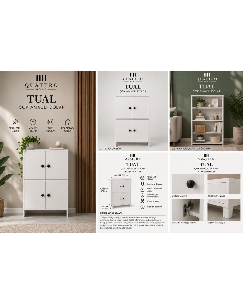 TUAL KAPAKLI DOLAP BEYAZ-Genişlik: 65 cm Yükseklik: 102 cm Derinlik: 35 cm --: %100 MDF