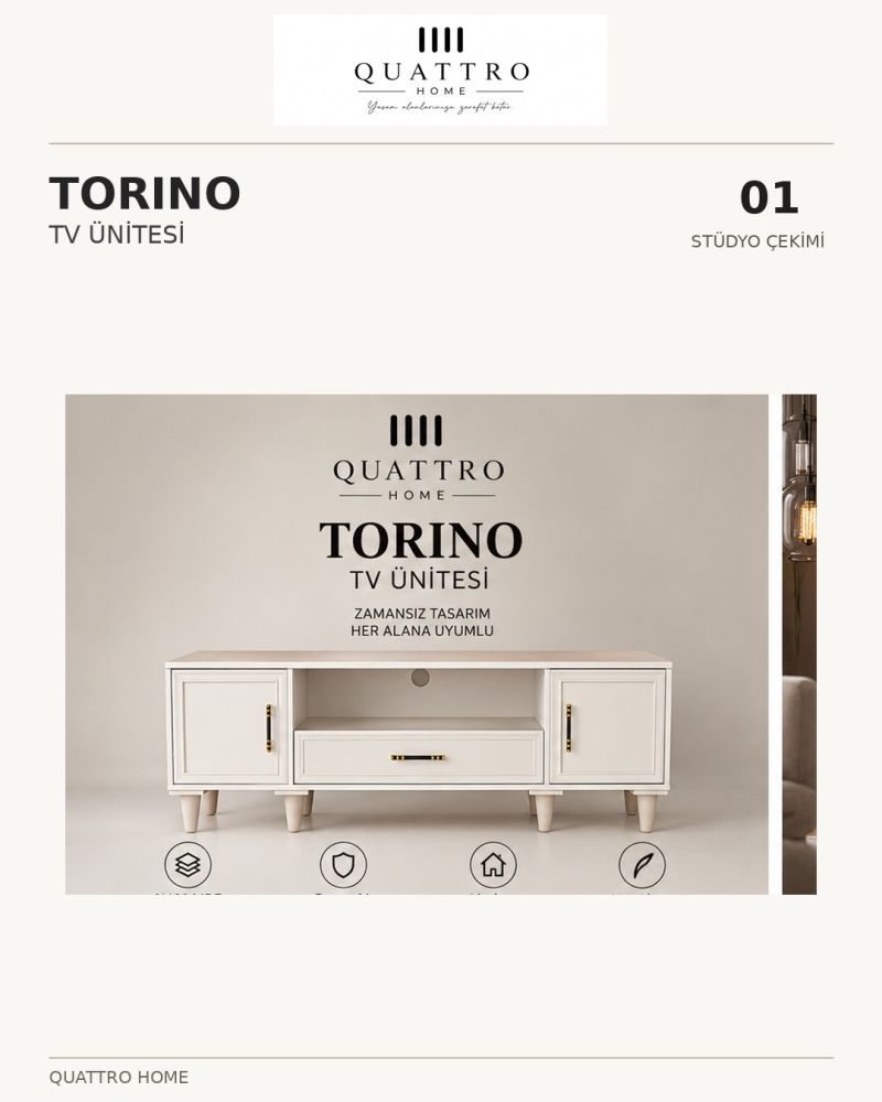 TORINO TV ÜNİTESİ -Genişlik: 160 cm Yükseklik: 66 cm Derinlik: 41 cm Malzeme: %100 MDF