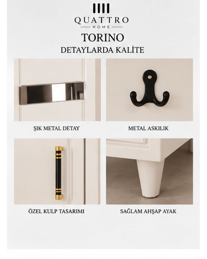 TORINO GENİŞ VESTİYER -Genişlik: 120 cm Yükseklik: 208 cm Derinlik: 37 cm Malzeme: %100 MDF