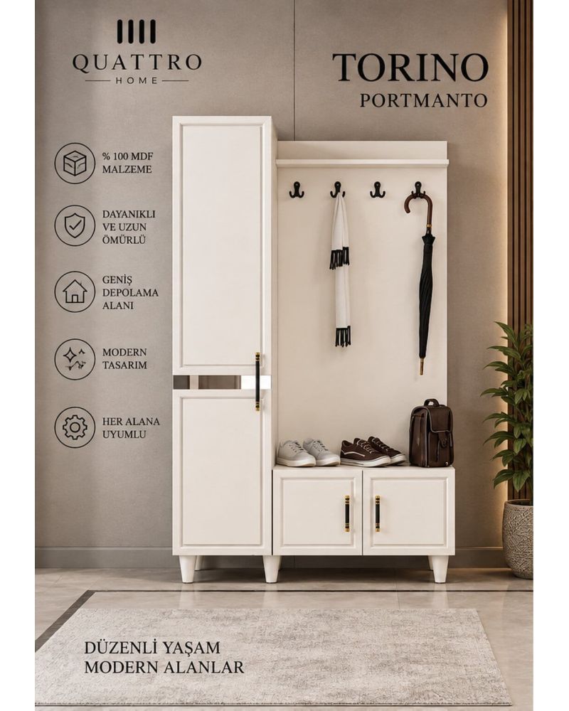 TORINO GENİŞ VESTİYER -Genişlik: 120 cm Yükseklik: 208 cm Derinlik: 37 cm Malzeme: %100 MDF