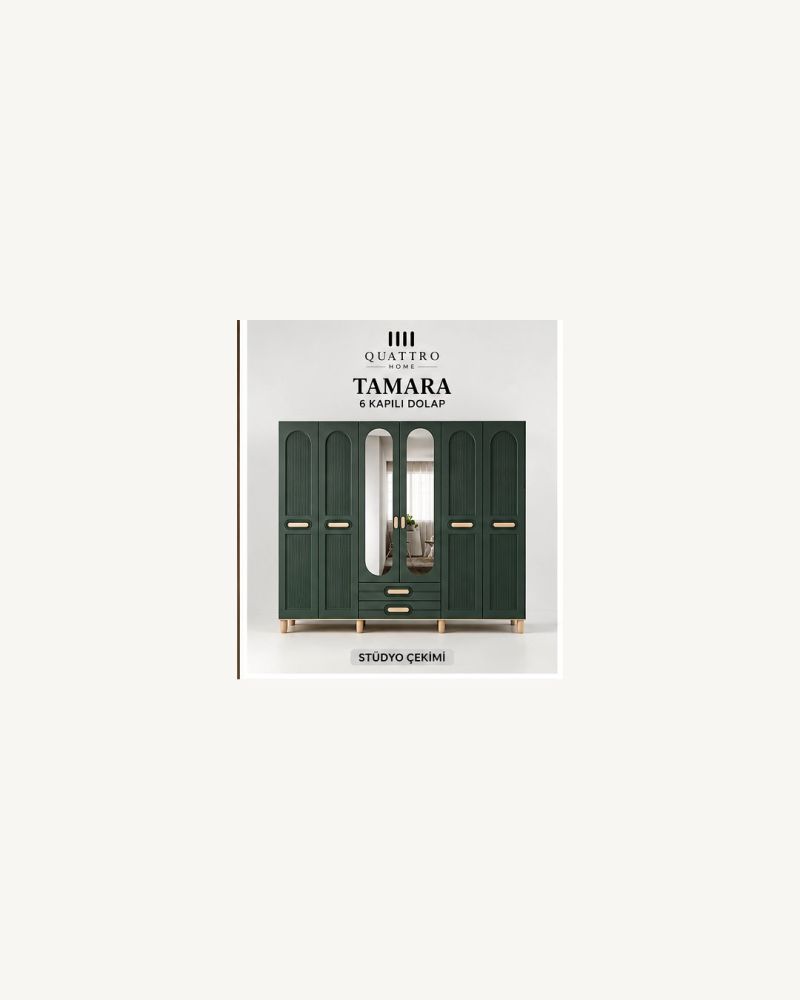 TAMARA 6 KAPAKLI DOLAP-Genişlik: 240 cm  Yükseklik: 208 cm  Derinlik: 54 cm-%100 MDF