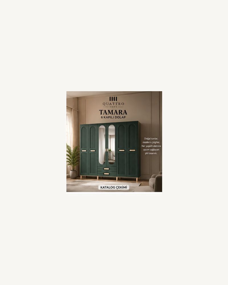 TAMARA 6 KAPAKLI DOLAP-Genişlik: 240 cm  Yükseklik: 208 cm  Derinlik: 54 cm-%100 MDF