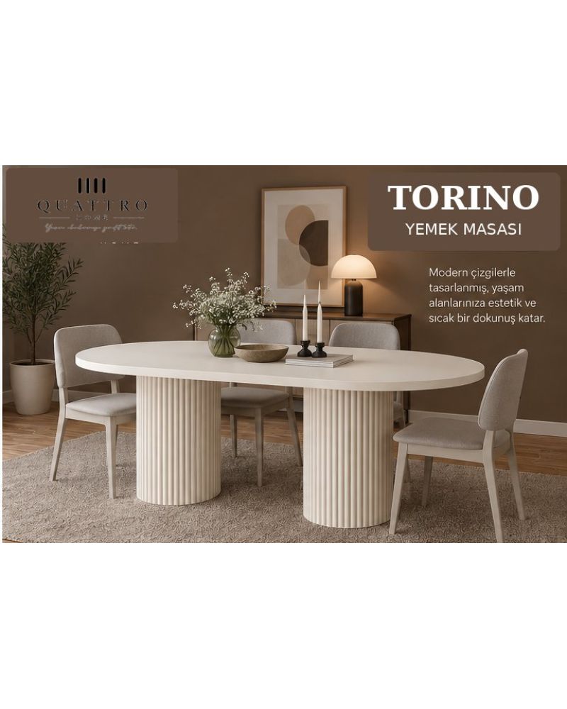 TORINO YEMEK MASASI -Genişlik: 180 cm Yükseklik: 77 cm Derinlik: 92 cm Malzeme: %100 MDF