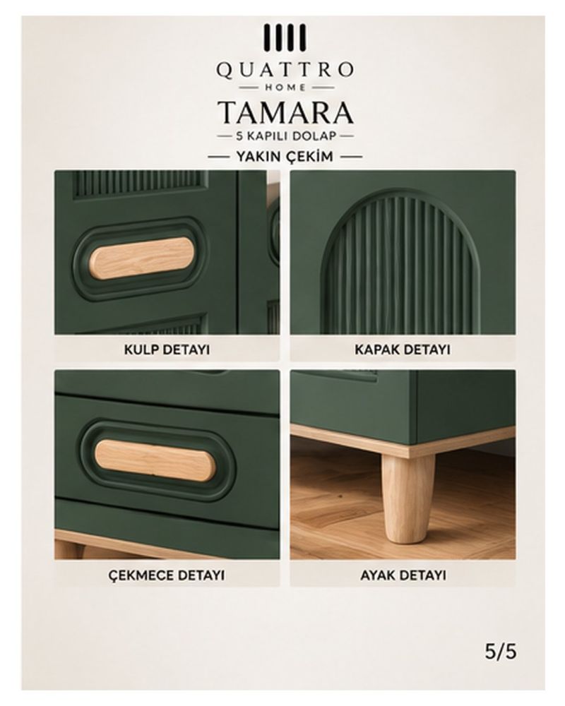 TAMARA 5 KAPAKLI DOLAP-Genişlik: 200 cm  Yükseklik: 208 cm  Derinlik: 54 cm-%100 MDF