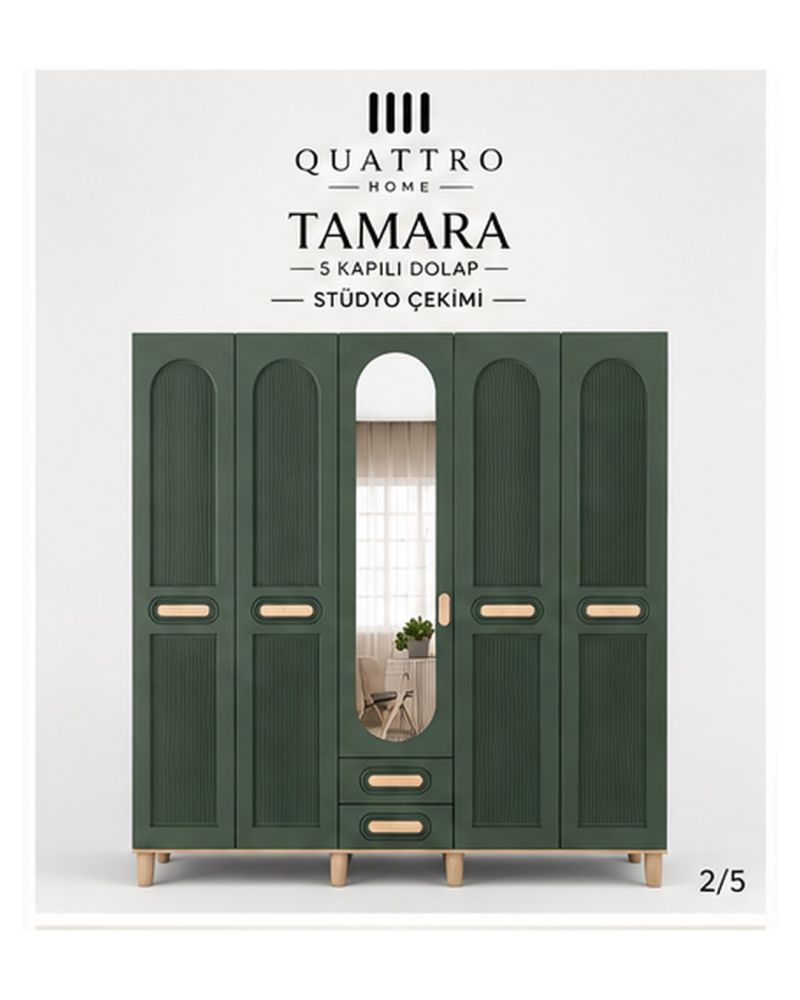 TAMARA 5 KAPAKLI DOLAP-Genişlik: 200 cm  Yükseklik: 208 cm  Derinlik: 54 cm-%100 MDF