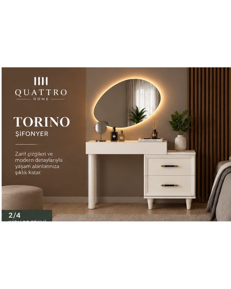 TORINO MAKYAJ MASASI -Genişlik: 120 cm Yükseklik: 80 cm Derinlik: 41 cm Malzeme: %100 MDF