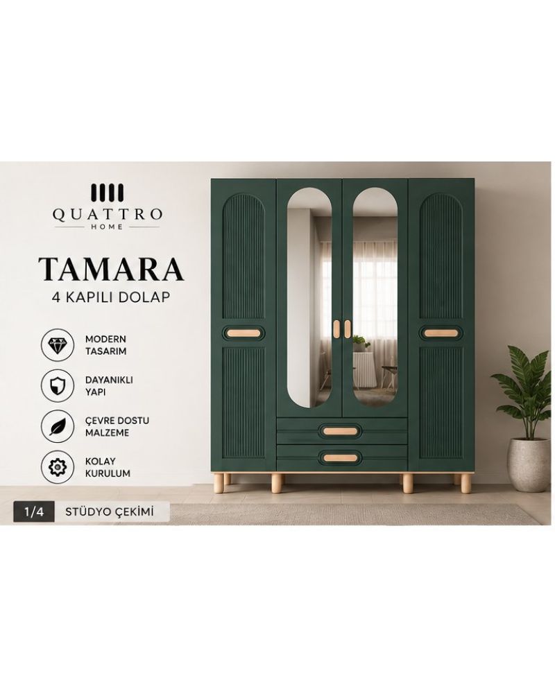 TAMARA 4 KAPAKLI DOLAP-Genişlik: 160 cm  Yükseklik: 208 cm  Derinlik: 54 cm-%100 MDF