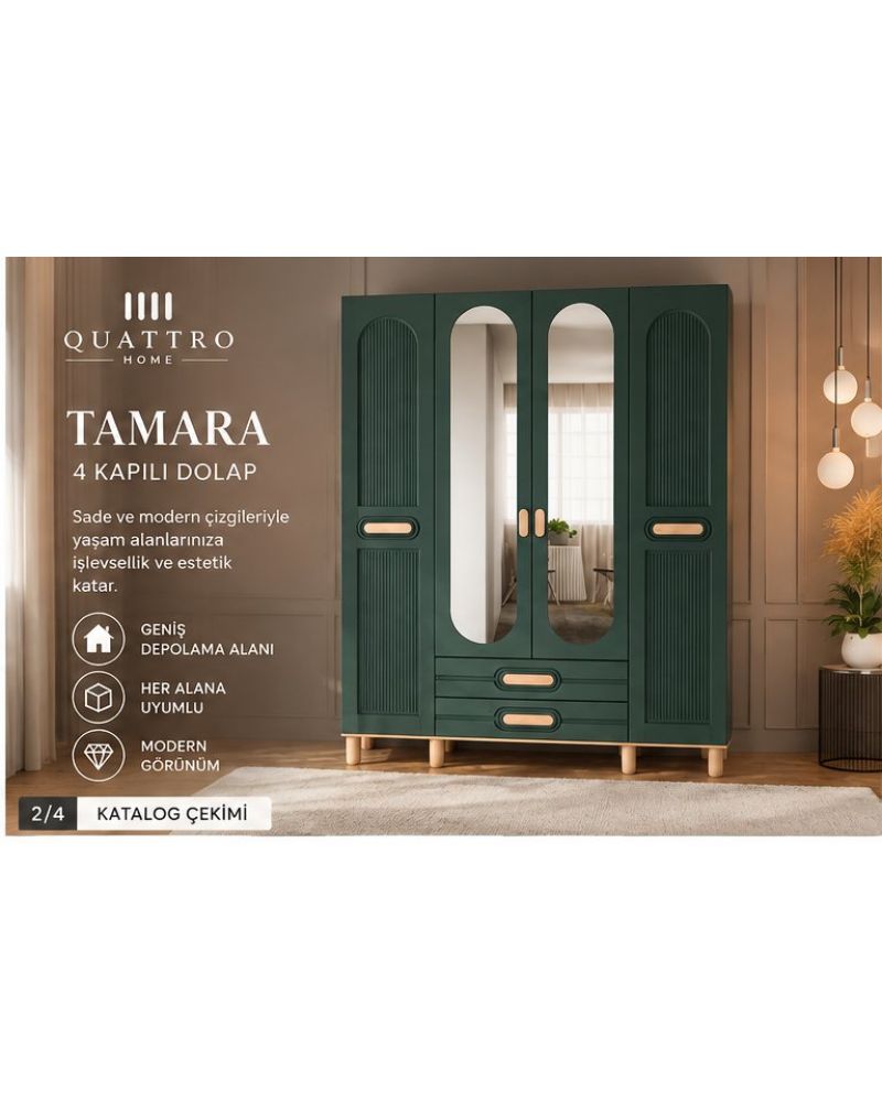TAMARA 4 KAPAKLI DOLAP-Genişlik: 160 cm  Yükseklik: 208 cm  Derinlik: 54 cm-%100 MDF