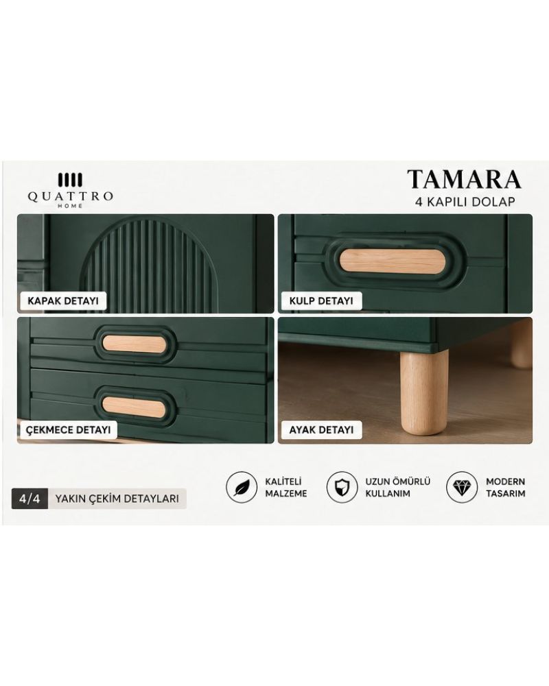 TAMARA 4 KAPAKLI DOLAP-Genişlik: 160 cm  Yükseklik: 208 cm  Derinlik: 54 cm-%100 MDF