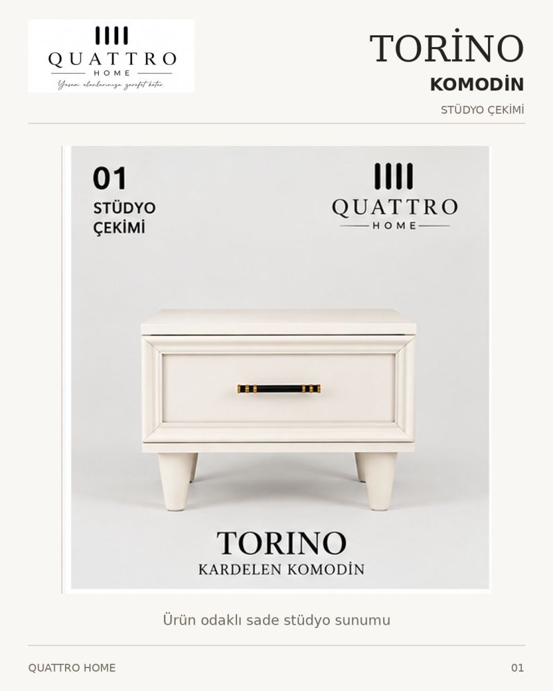 TORINO KOMODİN ÇEKMECELİ -Genişlik: 55 cm Yükseklik: 42 cm Derinlik: 41 cm Malzeme: %100 MDF