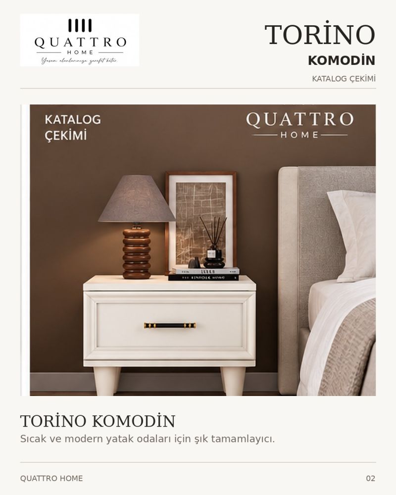TORINO KOMODİN ÇEKMECELİ -Genişlik: 55 cm Yükseklik: 42 cm Derinlik: 41 cm Malzeme: %100 MDF