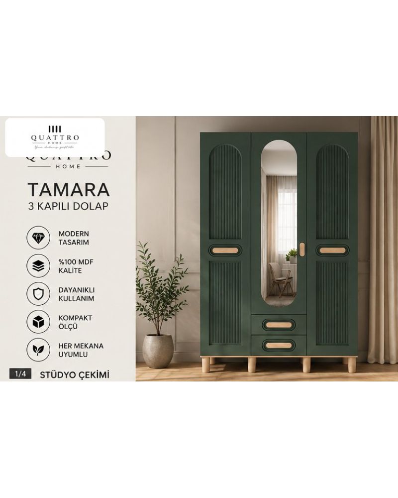 TAMARA 3 KAPAKLI DOLAP -Genişlik: 120 cm  Yükseklik: 208 cm  Derinlik: 54 cm-%100 MDF