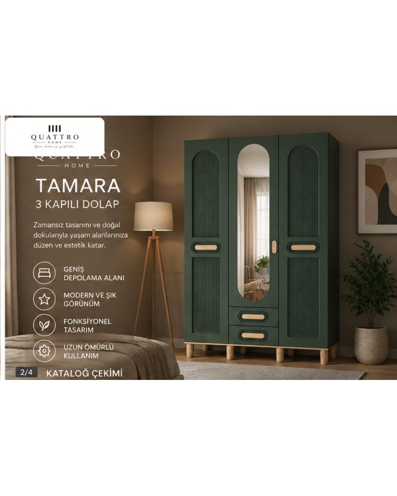 TAMARA 3 KAPAKLI DOLAP -Genişlik: 120 cm  Yükseklik: 208 cm  Derinlik: 54 cm-%100 MDF