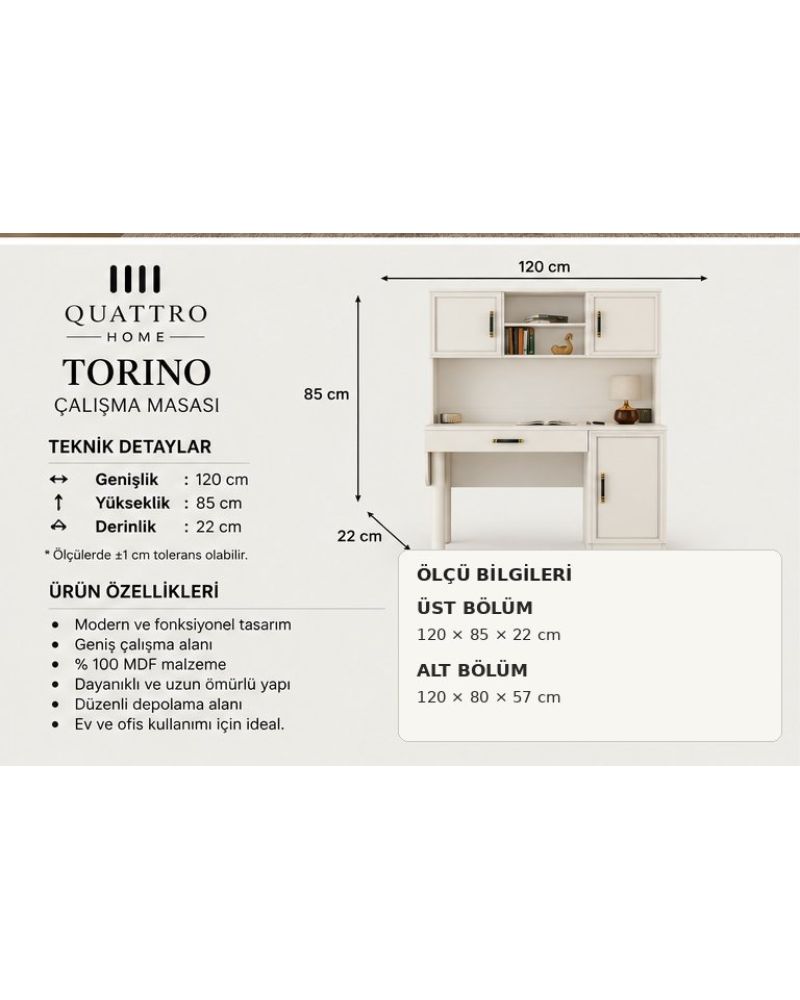 TORINO KİTAPLIKLI ÇALIŞMA MASASI- %100 MDF -
