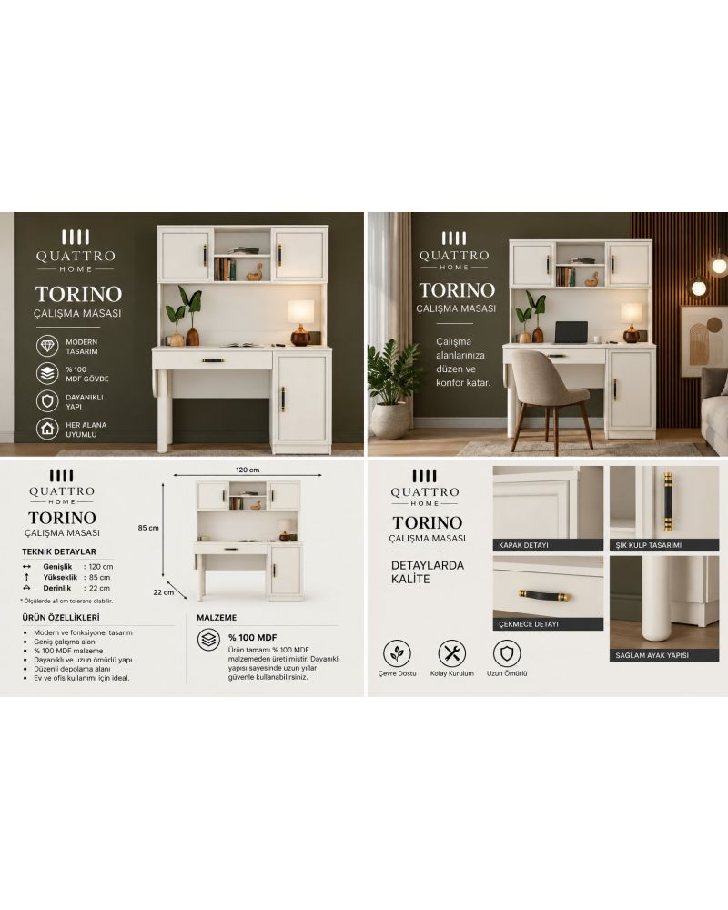TORINO KİTAPLIKLI ÇALIŞMA MASASI- %100 MDF -