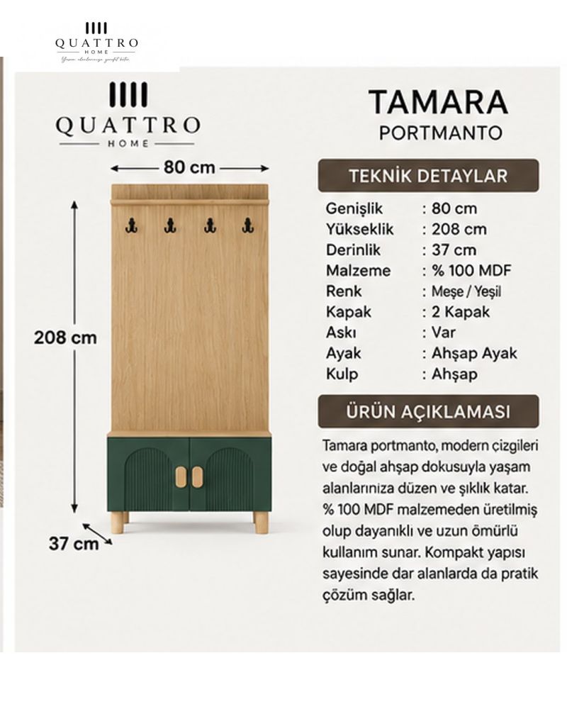 TAMARA VESTİYER PORTMANTO-Genişlik: 80 cm  Yükseklik: 208 cm  Derinlik: 37 cm-%100 MDF