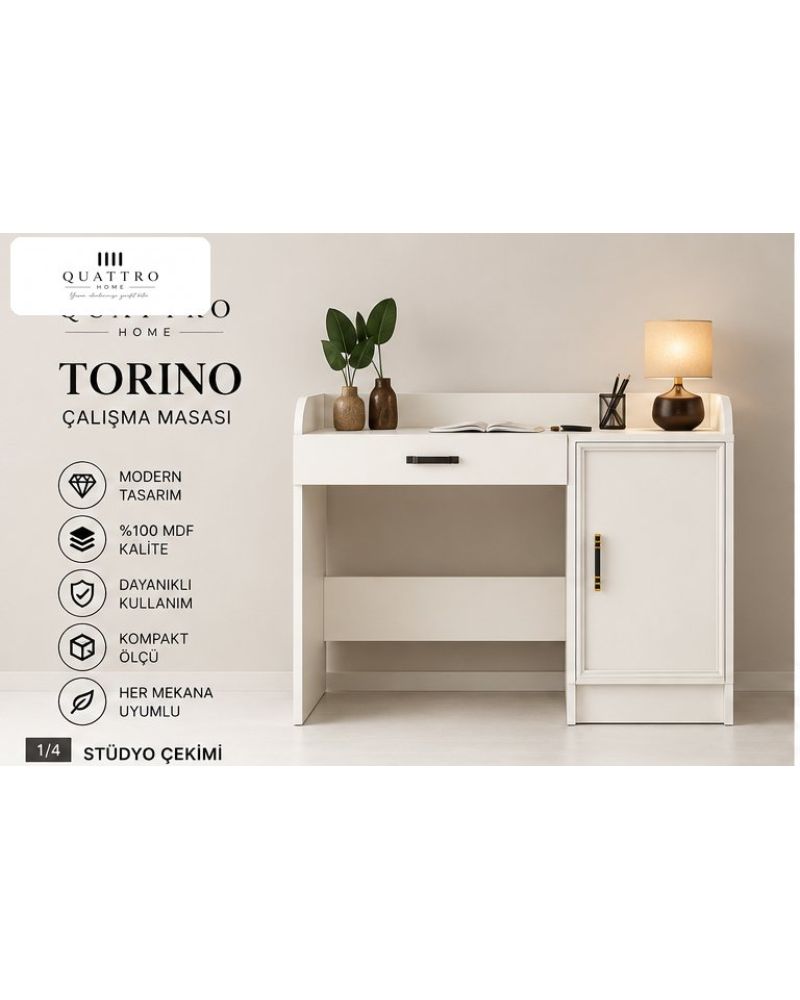 TORINO ÇALIŞMA MASASI-Genişlik: 120 cm Yükseklik: 90 cm Derinlik: 57 cm Malzeme: %100 MDF