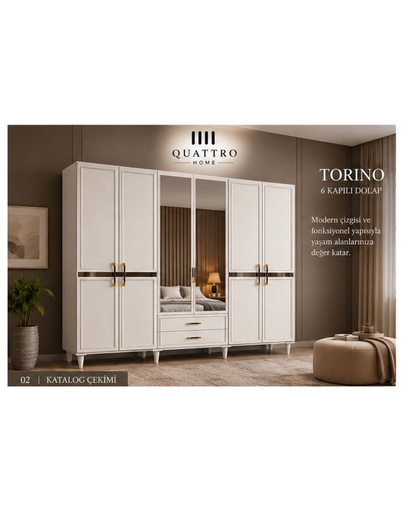 TORINO 6 KAPAKLI DOLAP -Genişlik: 240 cm  Yükseklik: 208 cm  Derinlik: 54 cm