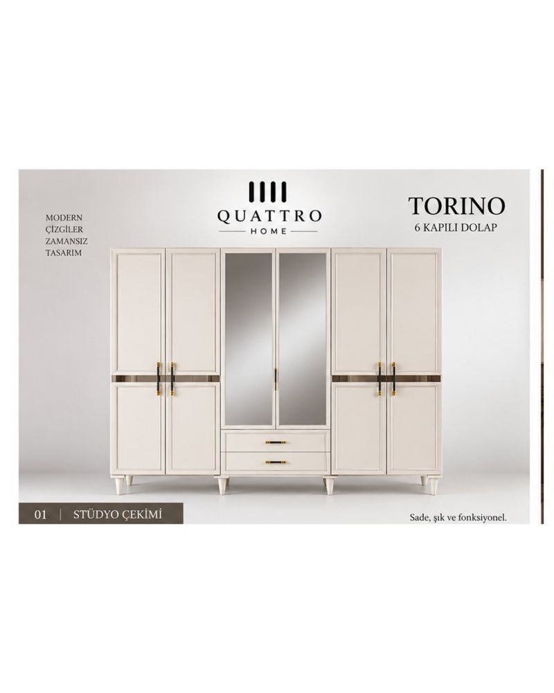 TORINO 6 KAPAKLI DOLAP -Genişlik: 240 cm  Yükseklik: 208 cm  Derinlik: 54 cm