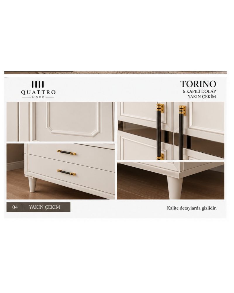 TORINO 6 KAPAKLI DOLAP -Genişlik: 240 cm  Yükseklik: 208 cm  Derinlik: 54 cm