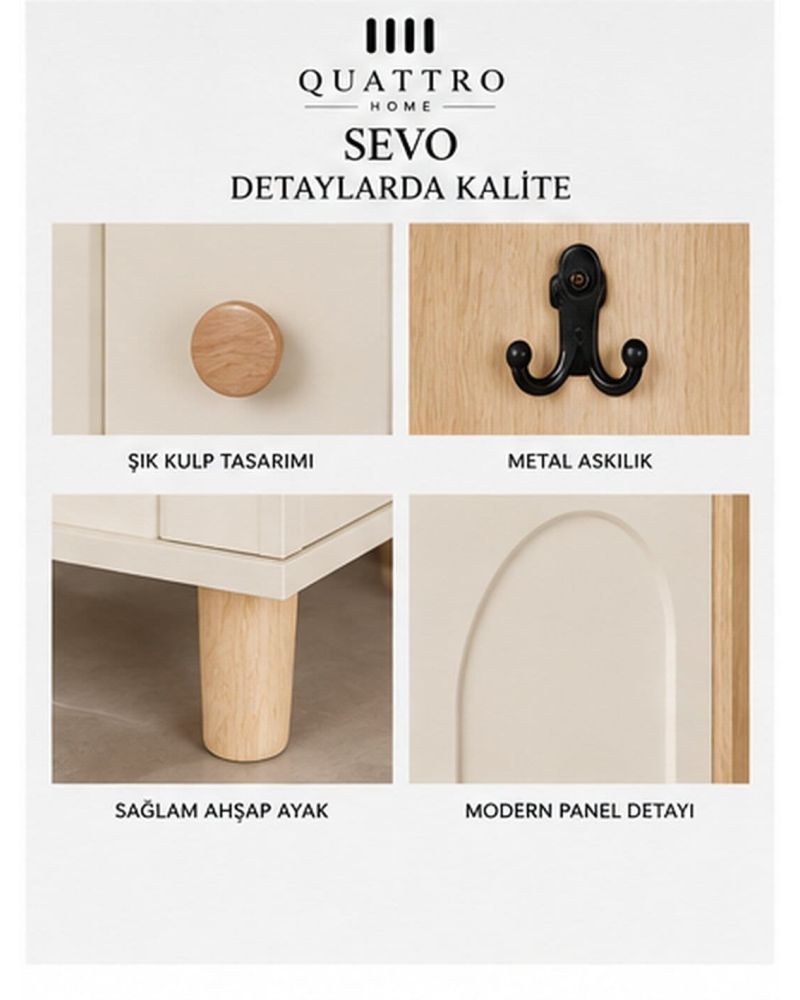 SEVO GENİŞ VESTİYER -Genişlik: 120 cm  Yükseklik: 208 cm  Derinlik: 37 cm-%100 MDF