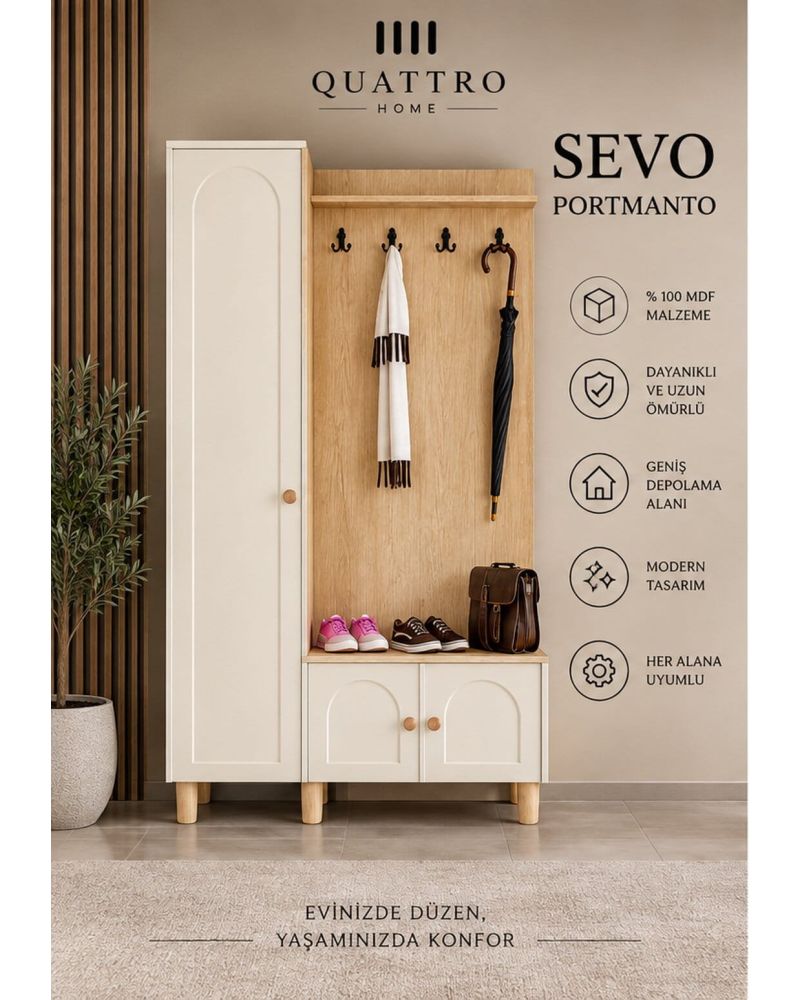 SEVO GENİŞ VESTİYER -Genişlik: 120 cm  Yükseklik: 208 cm  Derinlik: 37 cm-%100 MDF