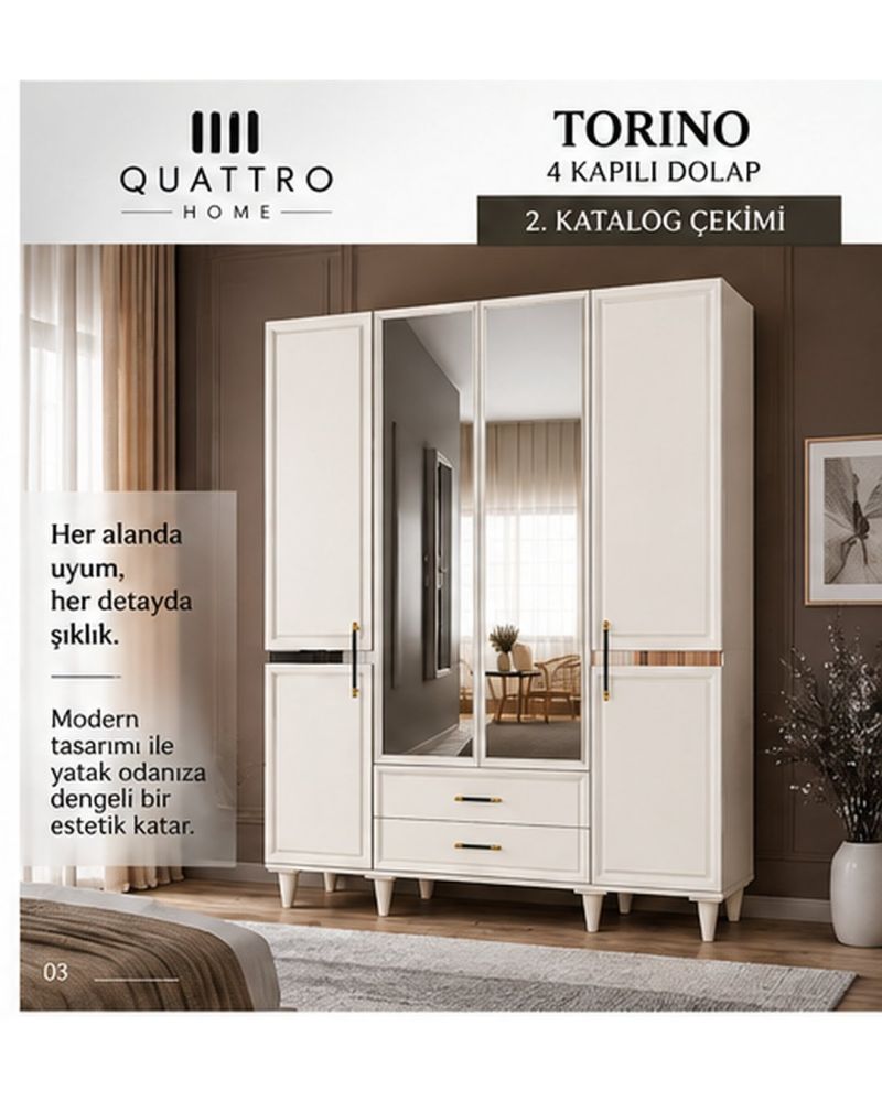 TORINO 4 KAPAKLI DOLAP-Genişlik: 160 cm  Yükseklik: 208 cm  Derinlik: 54 cm-%100 MDF