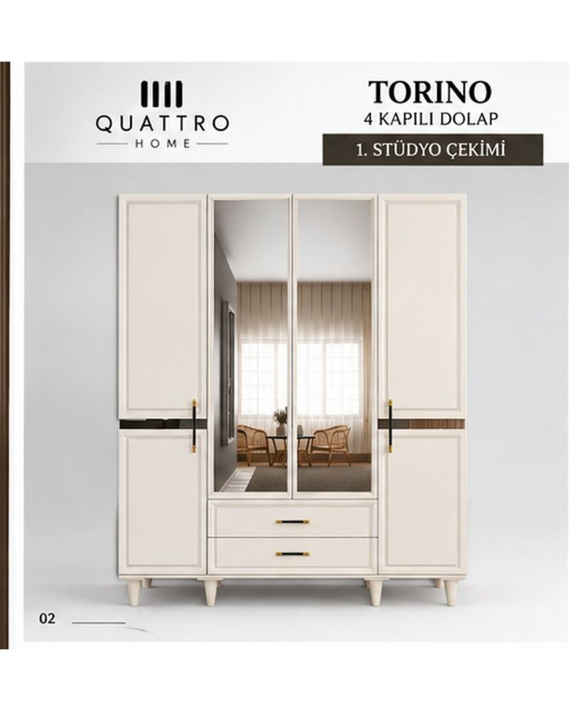 TORINO 4 KAPAKLI DOLAP-Genişlik: 160 cm  Yükseklik: 208 cm  Derinlik: 54 cm-%100 MDF
