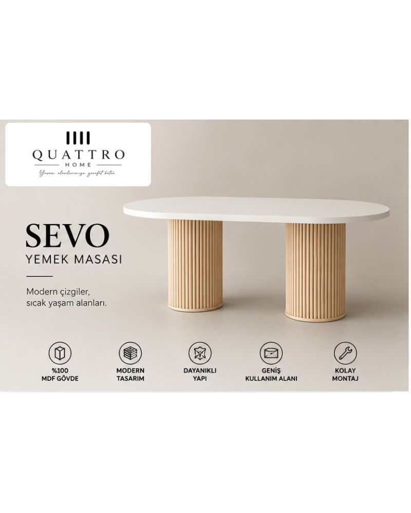 SEVO YEMEK MASASI -Genişlik: 180 cm  Yükseklik: 77 cm  Derinlik: 92 cm-%100 MDF