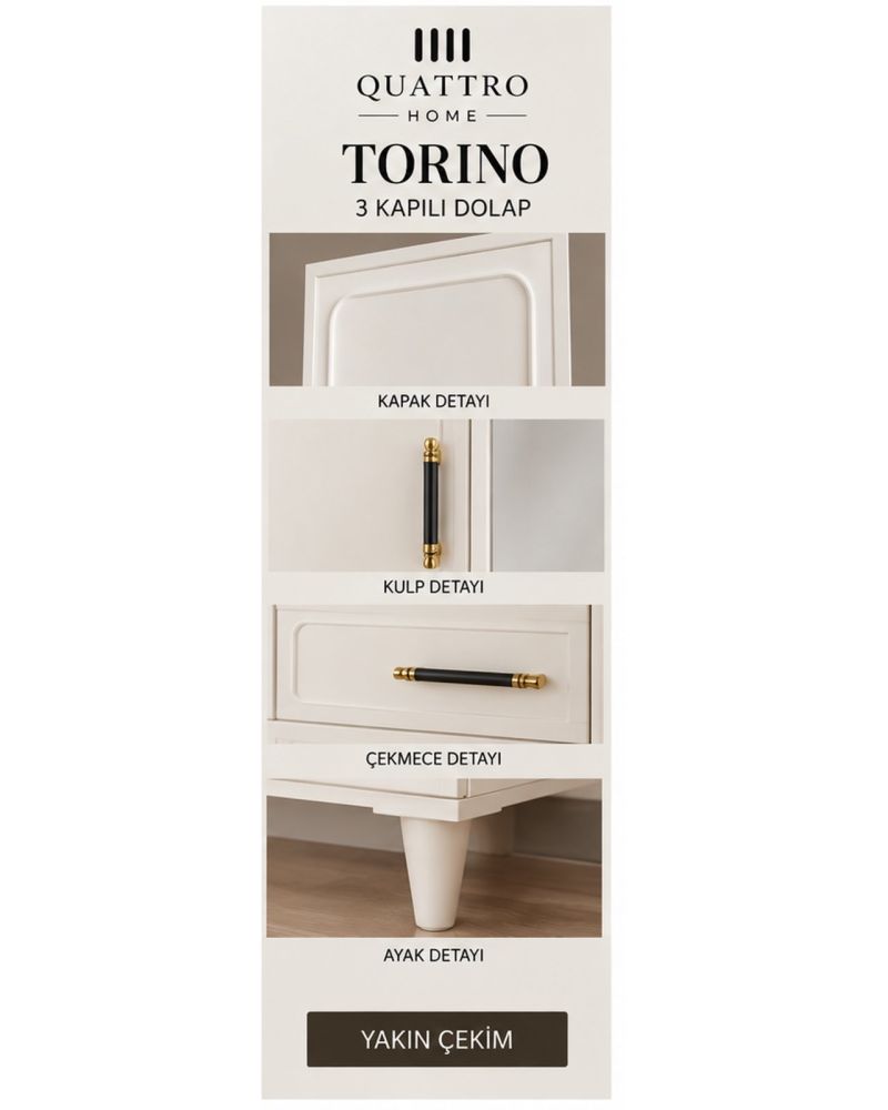 TORINO 3 KAPAKLI DOLAP -Genişlik: 120 cm  Yükseklik: 208 cm  Derinlik: 54 cm-%100 MDF