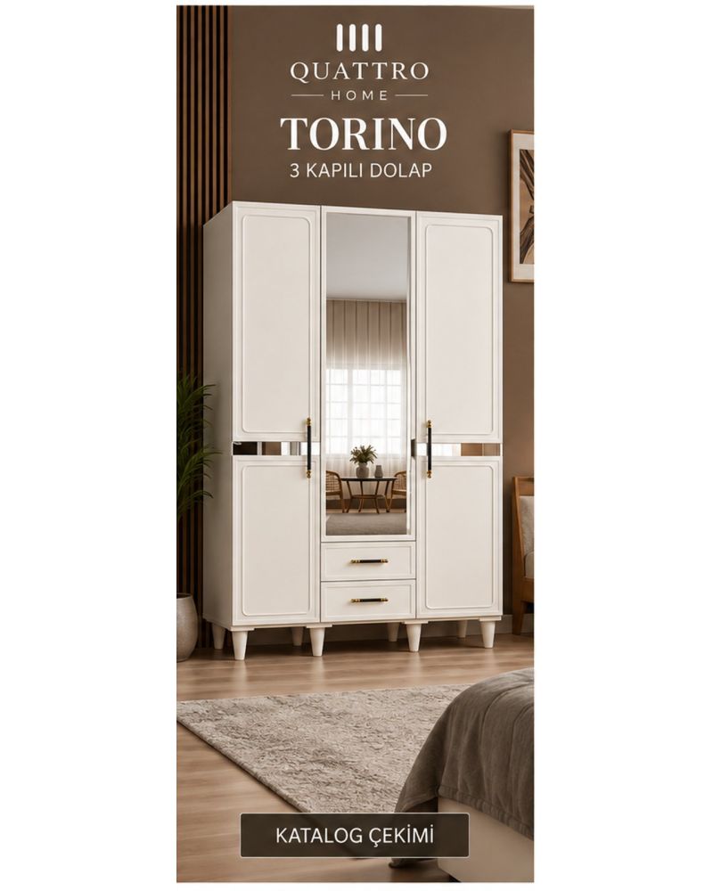 TORINO 3 KAPAKLI DOLAP -Genişlik: 120 cm  Yükseklik: 208 cm  Derinlik: 54 cm-%100 MDF