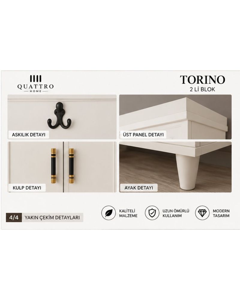 TORINO VESTİYER -Genişlik: 80 cm  Yükseklik: 208 cm  Derinlik: 37 cm-%100 MDF