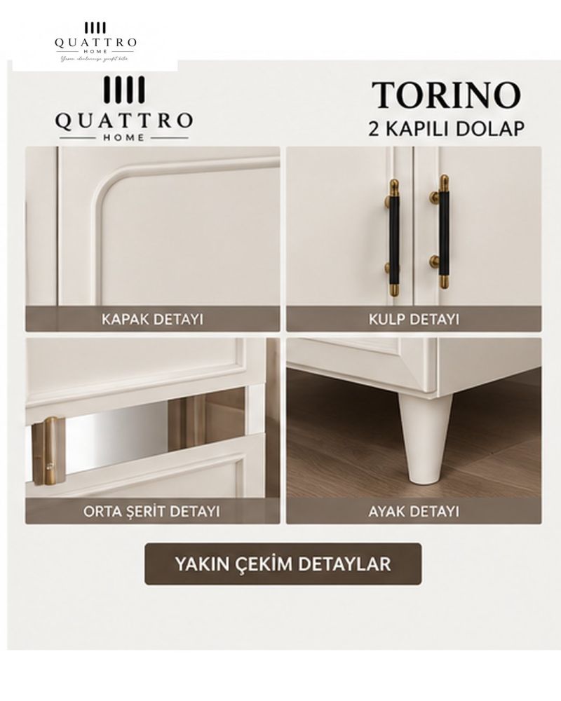 TORINO 2 KAPAKLI DOLAP -Genişlik: 80 cm  Yükseklik: 208 cm  Derinlik: 54 cm-%100 MDF