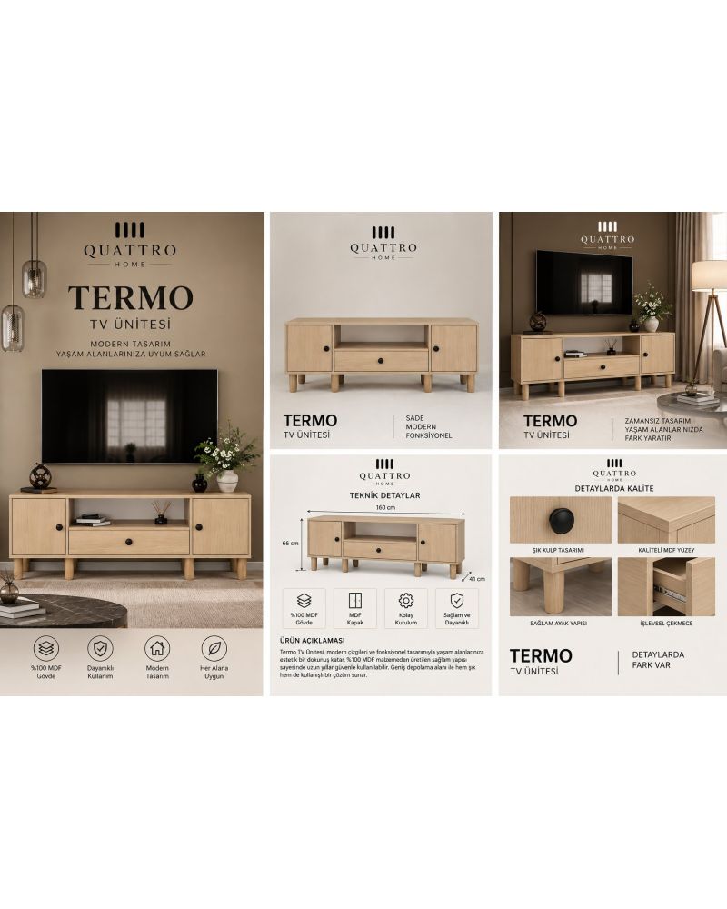 TERMO TV ÜNİTESİ -Genişlik: 160 cm  Yükseklik: 66 cm  Derinlik: 41 cm-%100 MDF