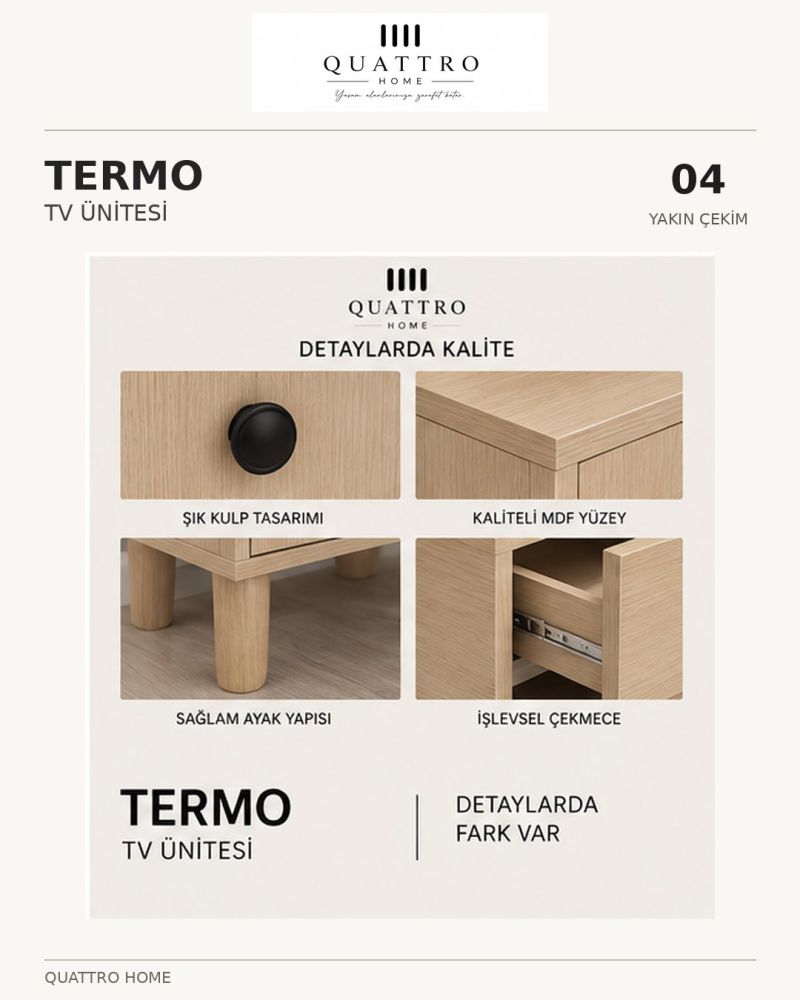 TERMO TV ÜNİTESİ -Genişlik: 160 cm  Yükseklik: 66 cm  Derinlik: 41 cm-%100 MDF
