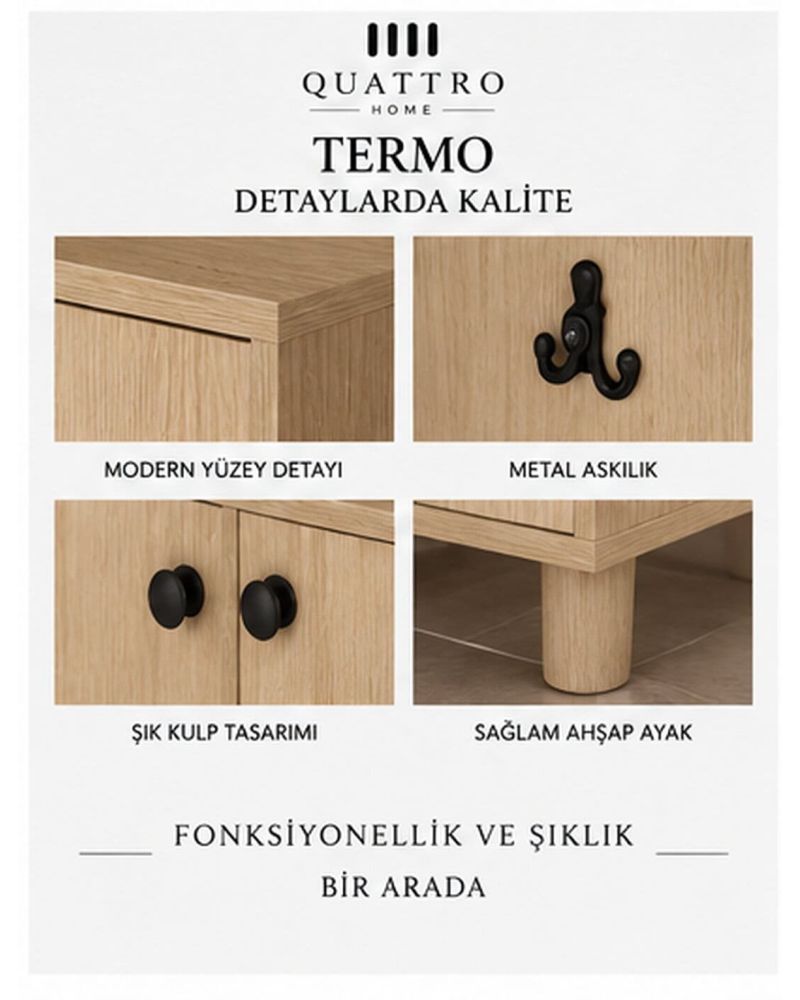 TERMO GENİŞ VESTİYER-Genişlik: 120 cm  Yükseklik: 208 cm  Derinlik: 37 cm-%100 MDF