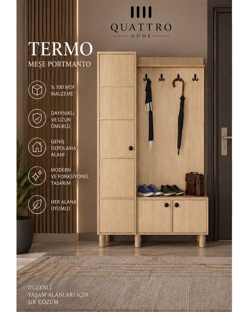 TERMO GENİŞ VESTİYER-Genişlik: 120 cm  Yükseklik: 208 cm  Derinlik: 37 cm-%100 MDF
