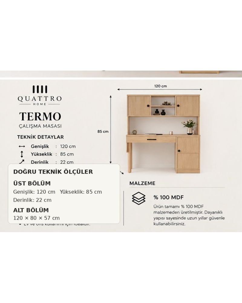 TERMO KİTAPLIKLI ÇALIŞMA MASASI- %100 MDF