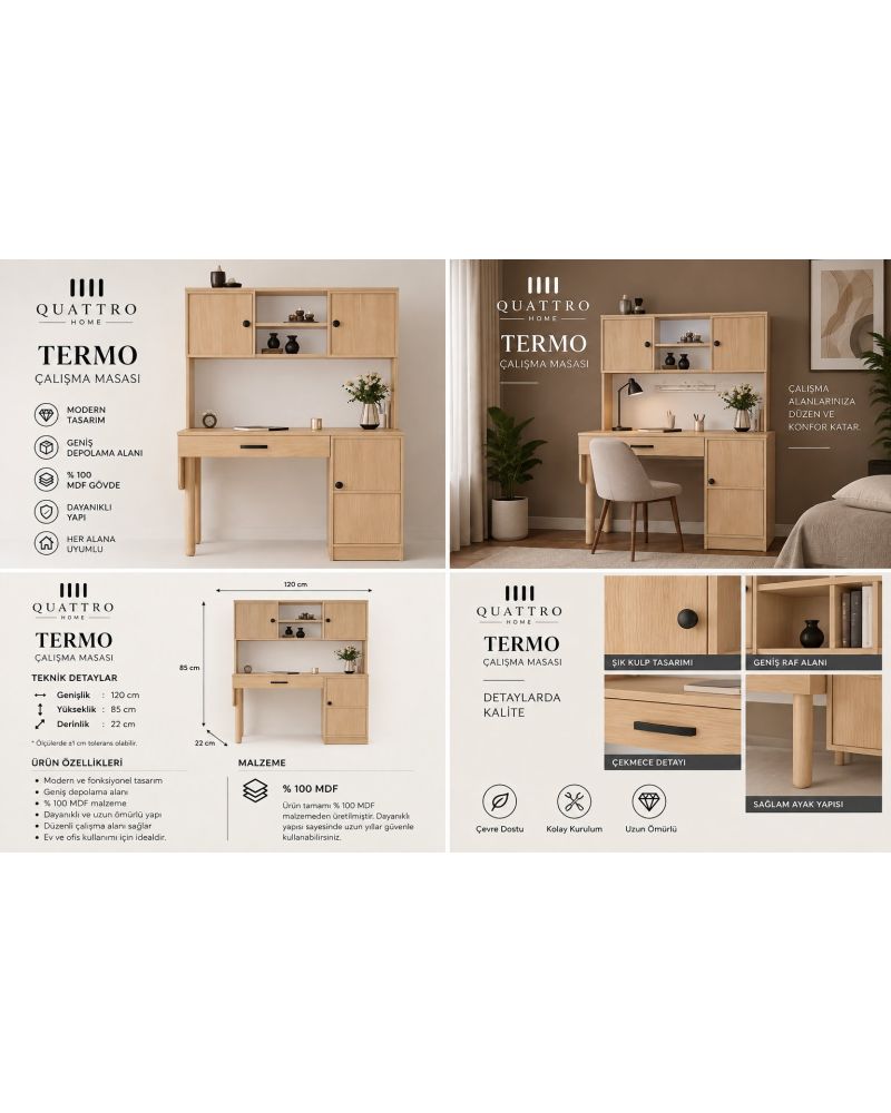 TERMO KİTAPLIKLI ÇALIŞMA MASASI- %100 MDF