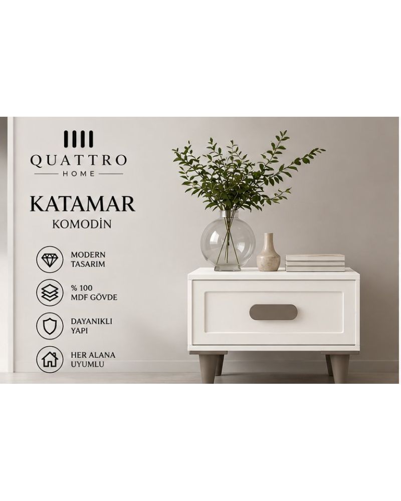 KATAMAR KOMODİN BEYAZ -Genişlik: 55 cm Yükseklik: 42 cm Derinlik: 41 cm-%100 MDF