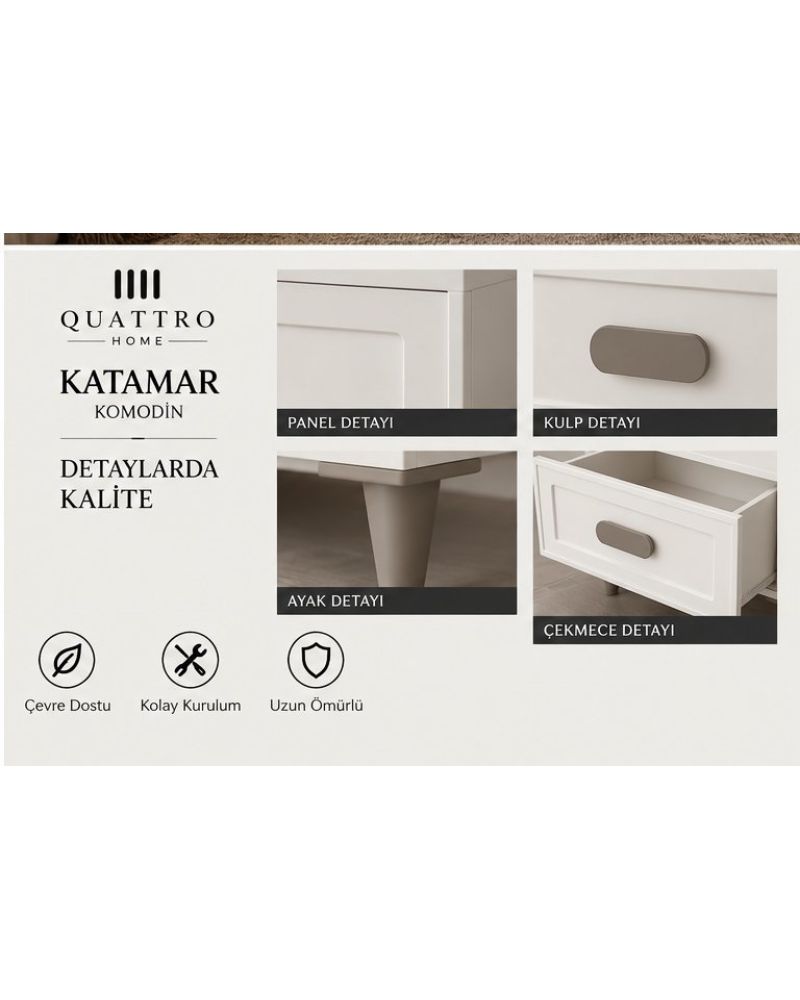 KATAMAR KOMODİN BEYAZ -Genişlik: 55 cm Yükseklik: 42 cm Derinlik: 41 cm-%100 MDF