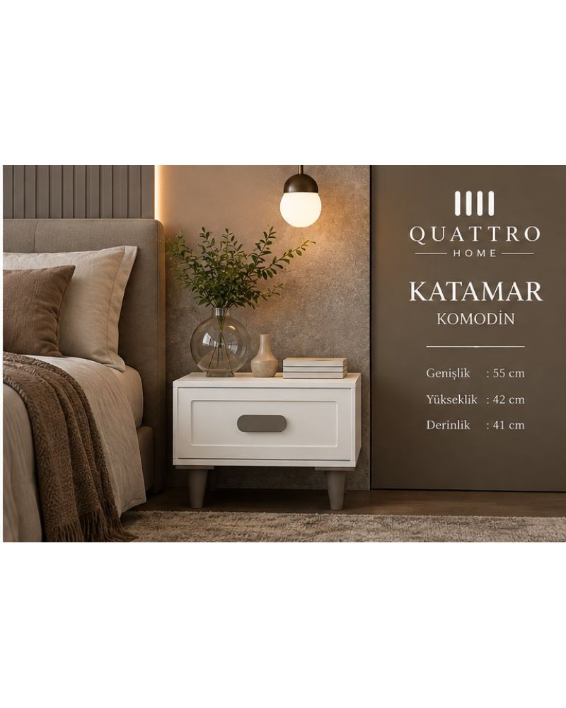 KATAMAR KOMODİN BEYAZ -Genişlik: 55 cm Yükseklik: 42 cm Derinlik: 41 cm-%100 MDF