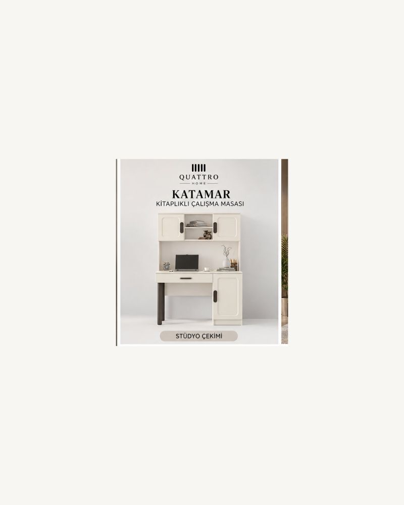 KATAMAR KİTAPLIKLI ÇALIŞMA MASASI-% 100 MDF -Genişlik: 120 cm Yükseklik: 185 cm Derinlik: 57 cm