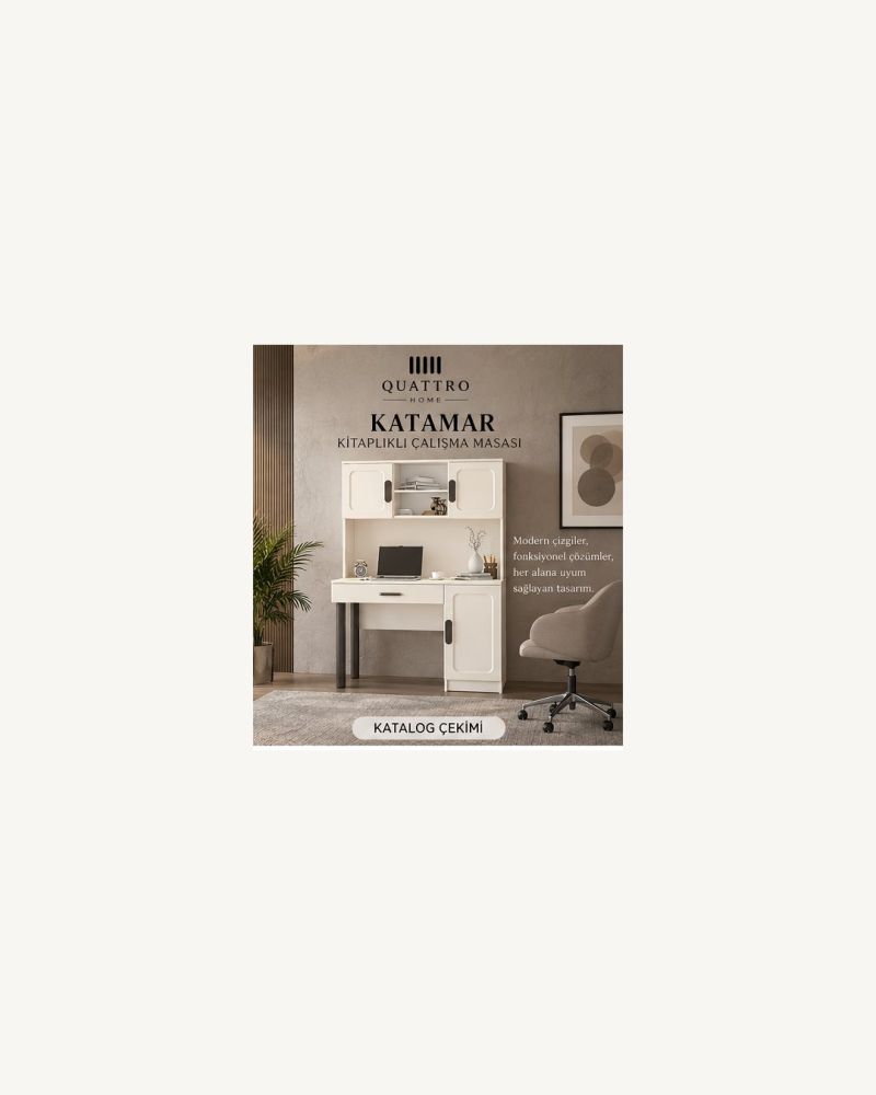 KATAMAR KİTAPLIKLI ÇALIŞMA MASASI-% 100 MDF -Genişlik: 120 cm Yükseklik: 185 cm Derinlik: 57 cm