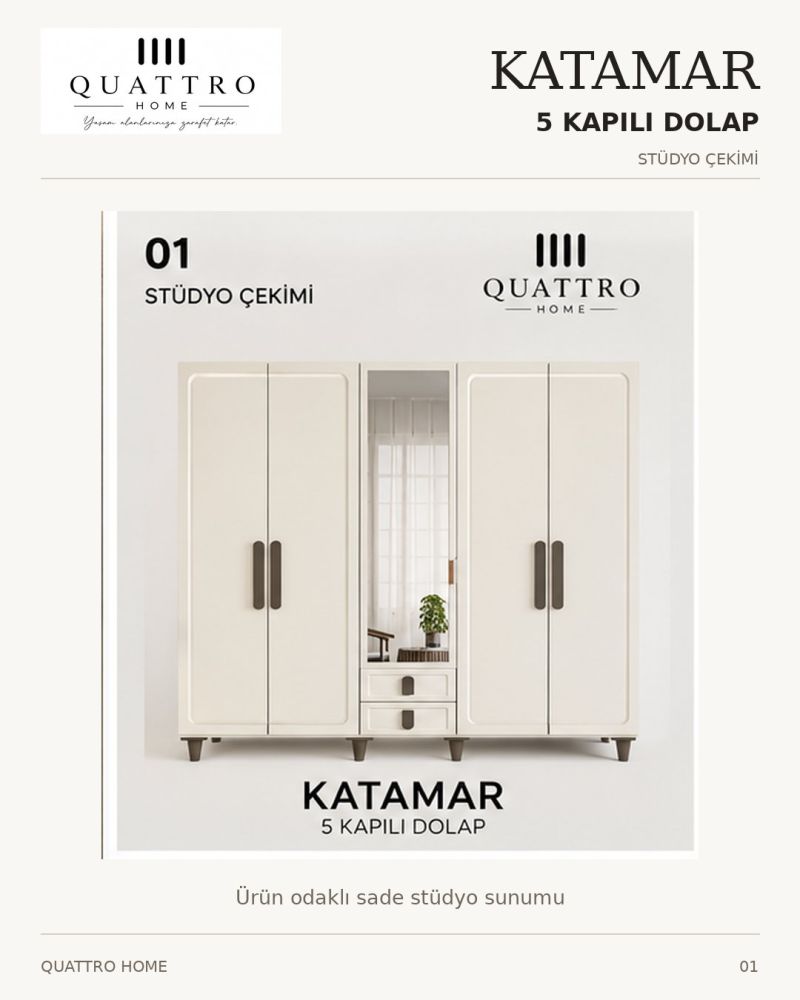 KATAMAR 5 KAPAKLI DOLAP-Genişlik: 200 cm Yükseklik: 208 cm Derinlik: 54 cm-%100 MDF