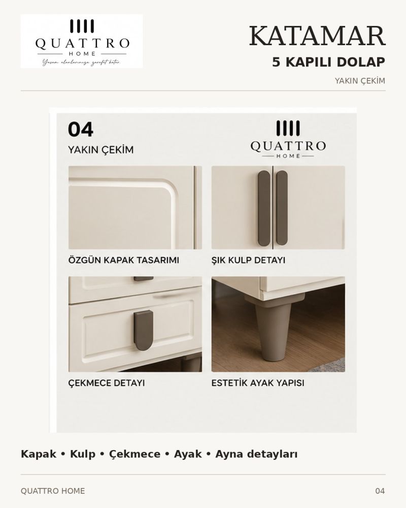 KATAMAR 5 KAPAKLI DOLAP-Genişlik: 200 cm Yükseklik: 208 cm Derinlik: 54 cm-%100 MDF