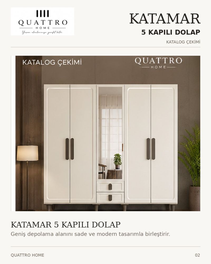 KATAMAR 5 KAPAKLI DOLAP-Genişlik: 200 cm Yükseklik: 208 cm Derinlik: 54 cm-%100 MDF