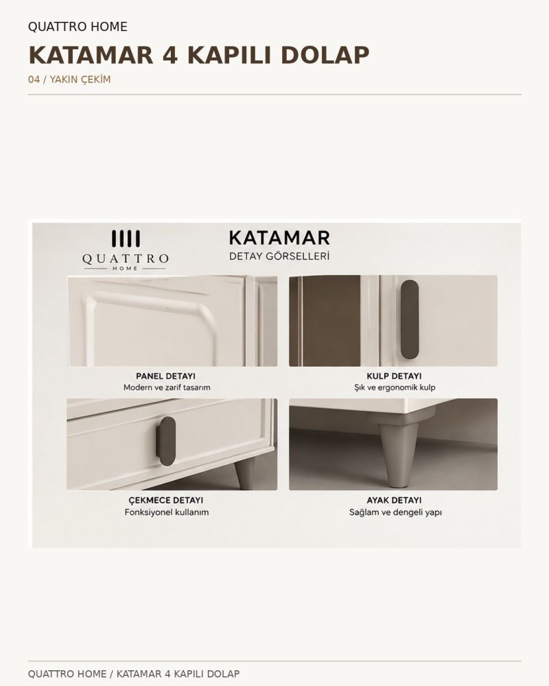 KATAMAR 4 KAPAKLI DOLAP-Genişlik: 160 cm Yükseklik: 208 cm Derinlik: 54 cm-%100 MDF