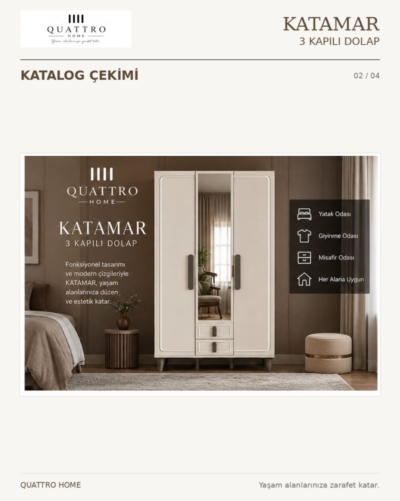 KATAMAR 3 KAPAKLI DOLAP-Genişlik: 120 cm Yükseklik: 208 cm Derinlik: 54 cm-%100 MDF